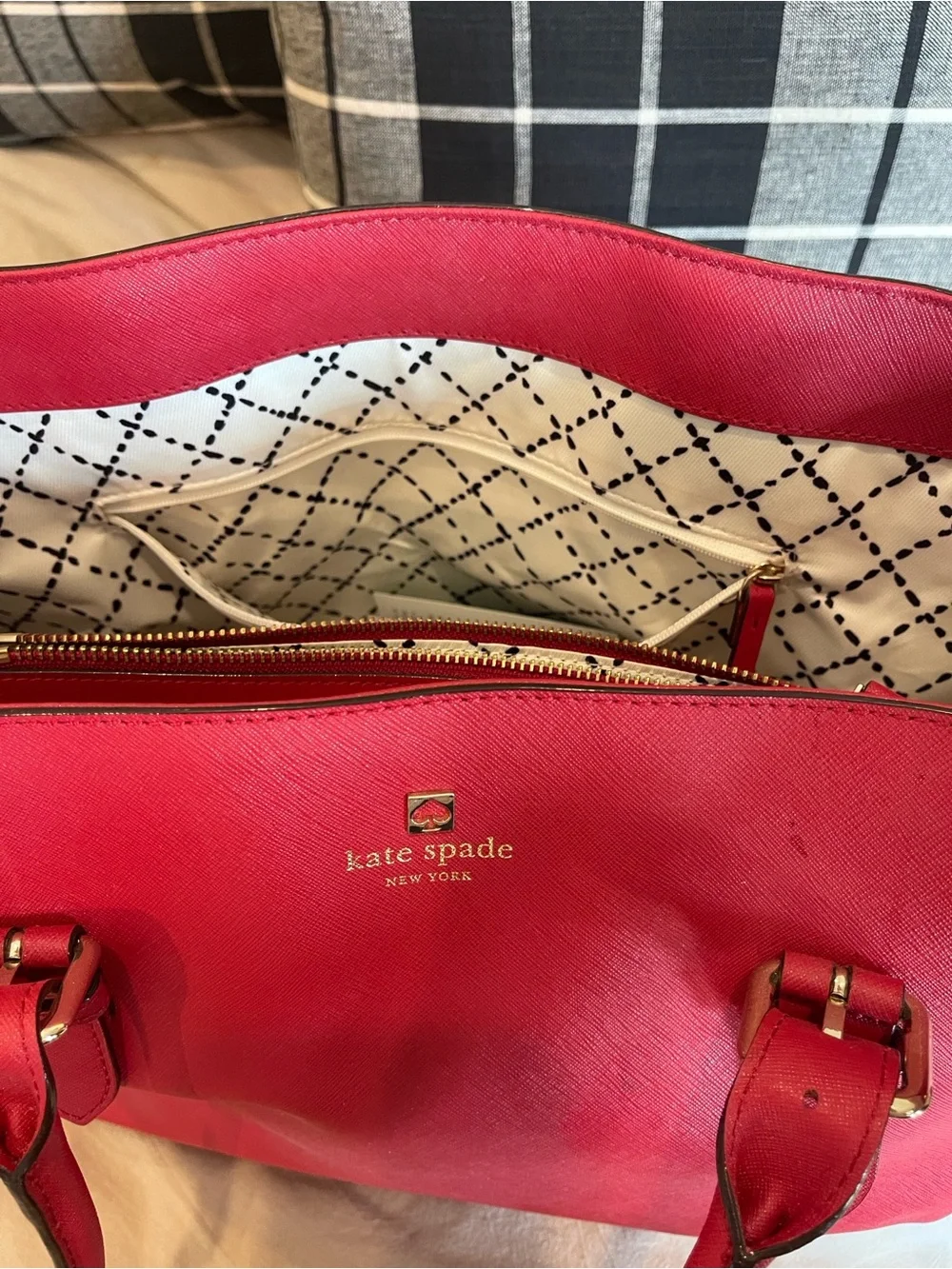 kate spade New York classic Red Saffiano Leather Tote Bag